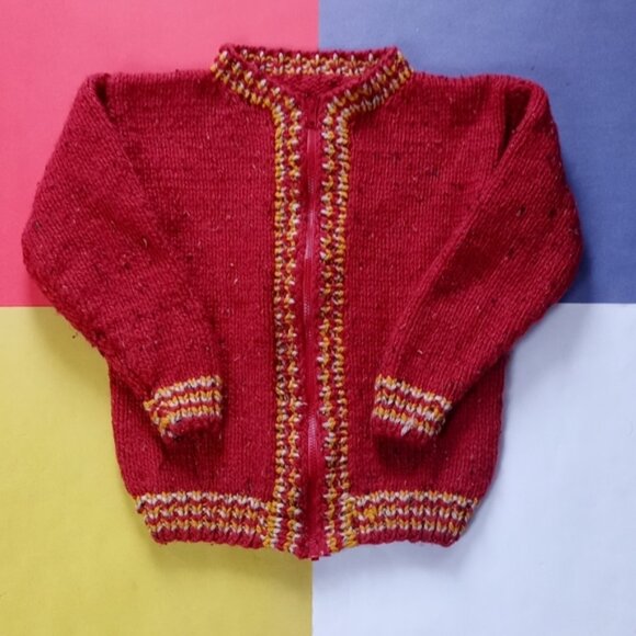 Vintage Handmade Red Zip Up Sweater Jacket - Picture 1 of 7